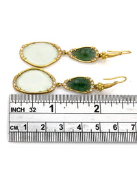 Nouveau 1910 14ky Green Tourmaline, Green Amethyst and Diamond Earrings