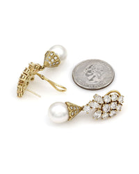 Pearl and Diamond Cluster Earrings in Gold