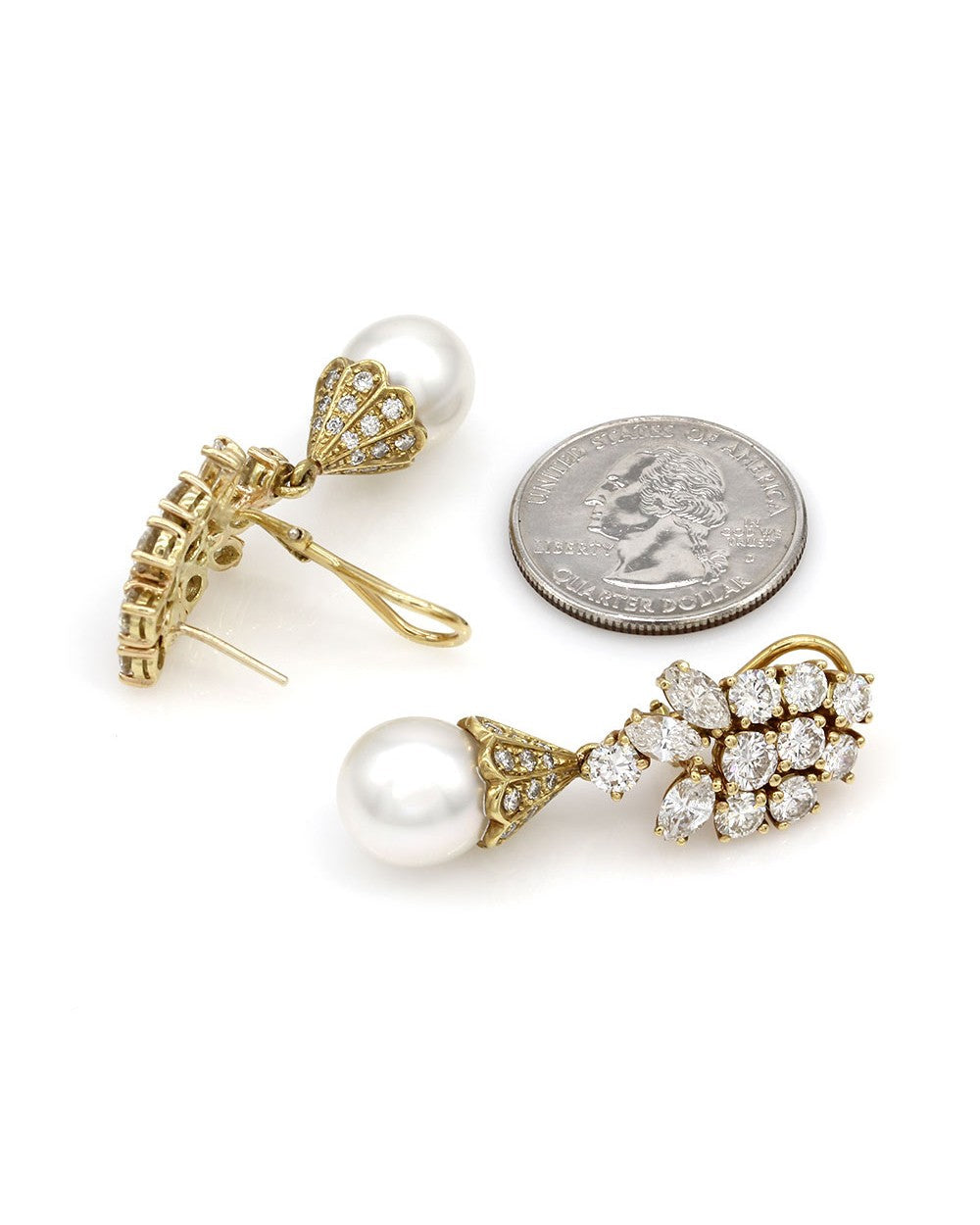 Pearl and Diamond Cluster Earrings in Gold