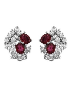 Ruby and Diamond Clip On Earrings in Gold