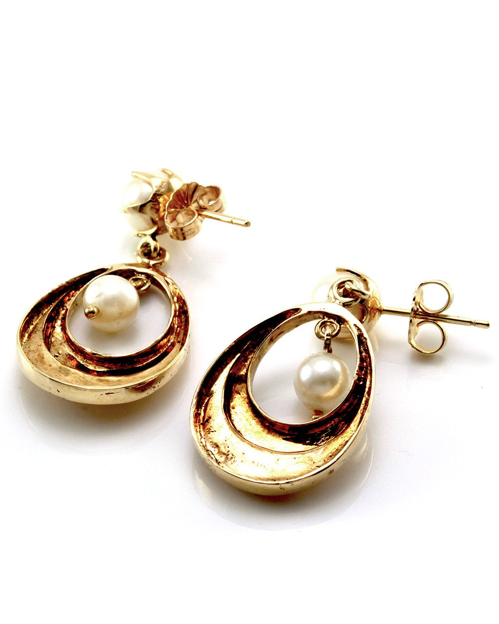 Open Teardrop Pearl Dangle Earrings in Gold