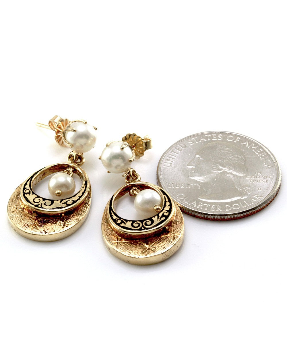Open Teardrop Pearl Dangle Earrings in Gold