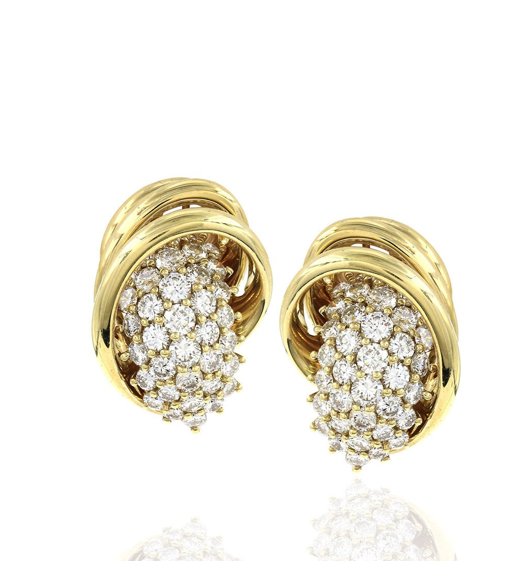 Jose Hess Diamond Cluster Gold Earrings