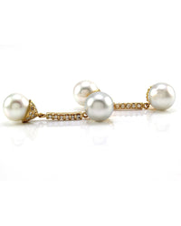 South Sea Pearl & Pave Diamond Drop Dangle Earrings in 18K Yellow Gold