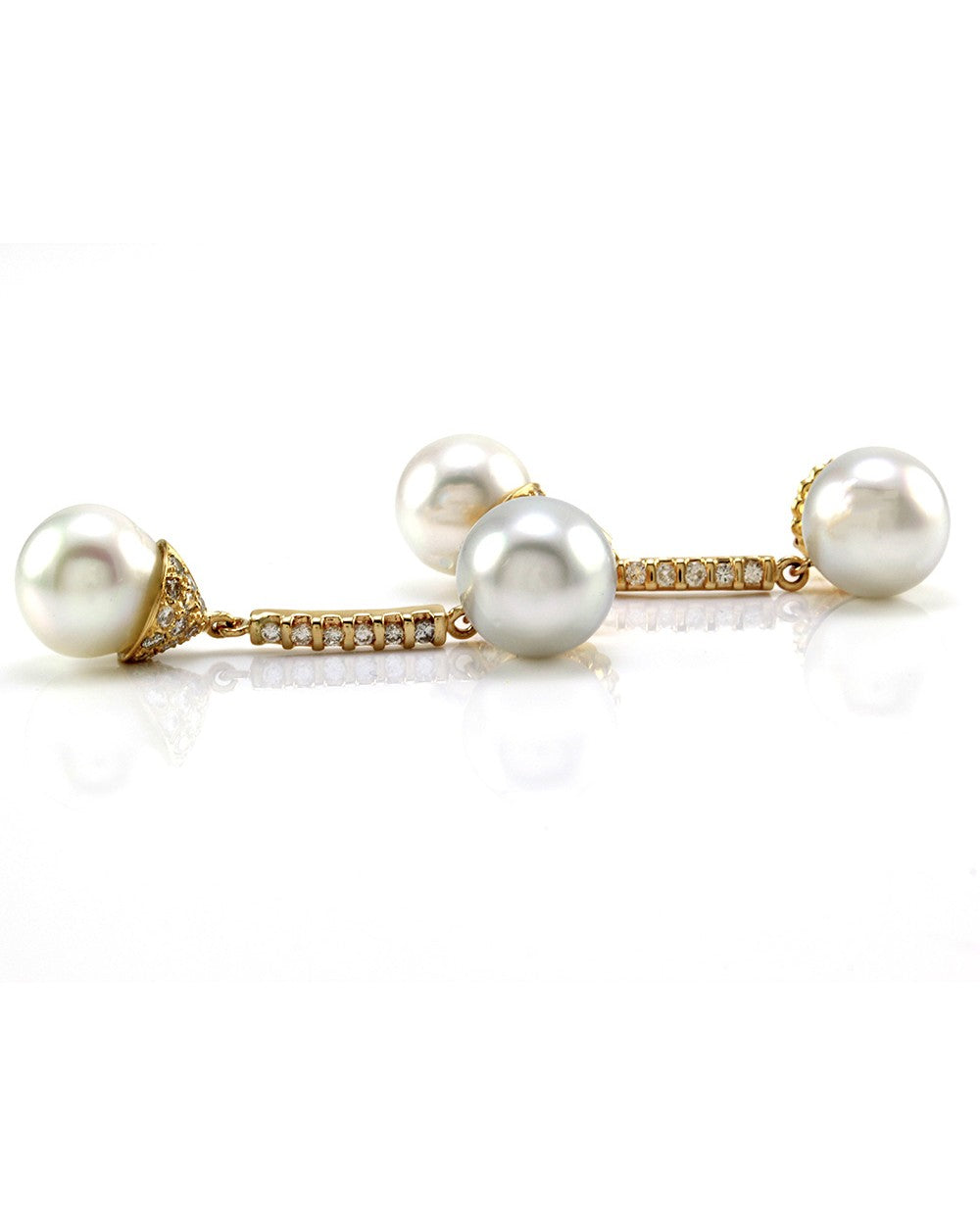 South Sea Pearl & Pave Diamond Drop Dangle Earrings in 18K Yellow Gold