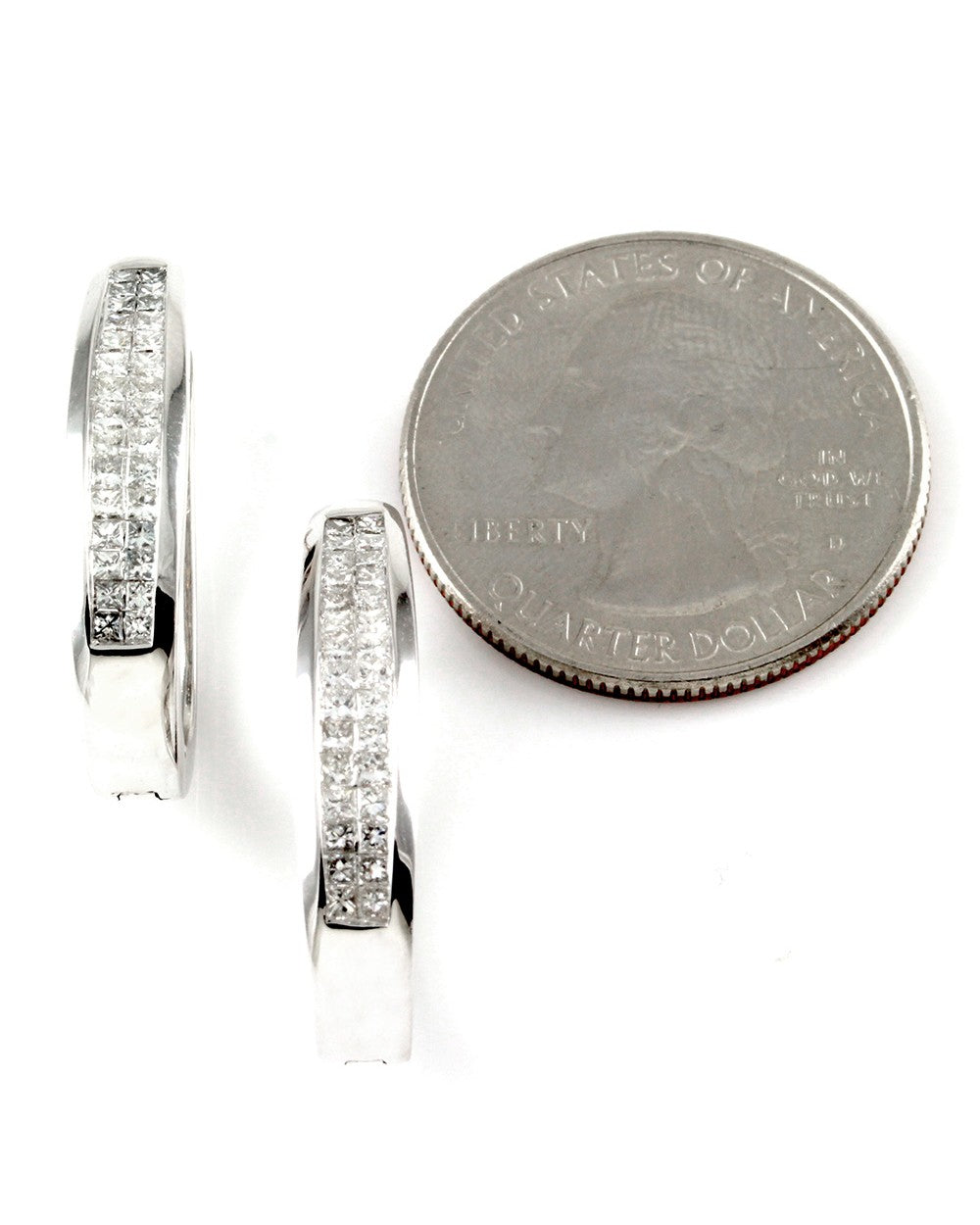 Invisible Set Princess Cut Diamond Semi-Hoop Earrings in 14K White Gold