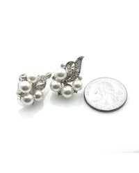 Vintage Mid-Century Diamond & Pearl Spray Earrings in 14K White Gold