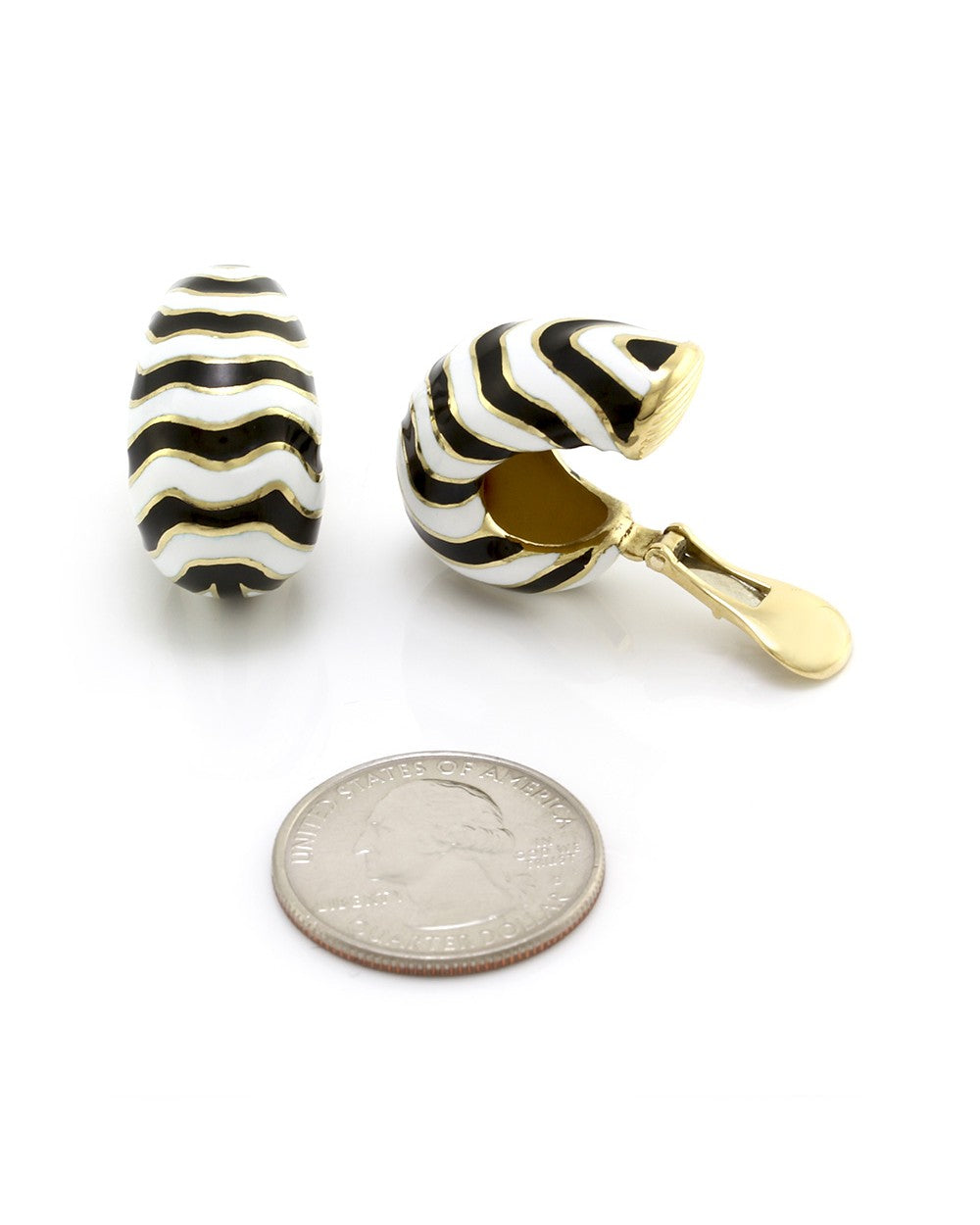 David Webb Kingdom Enamel Zebra Earrings in 18K Yellow Gold
