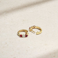 Mini Triplet Ruby and Diamond Huggie Earrings