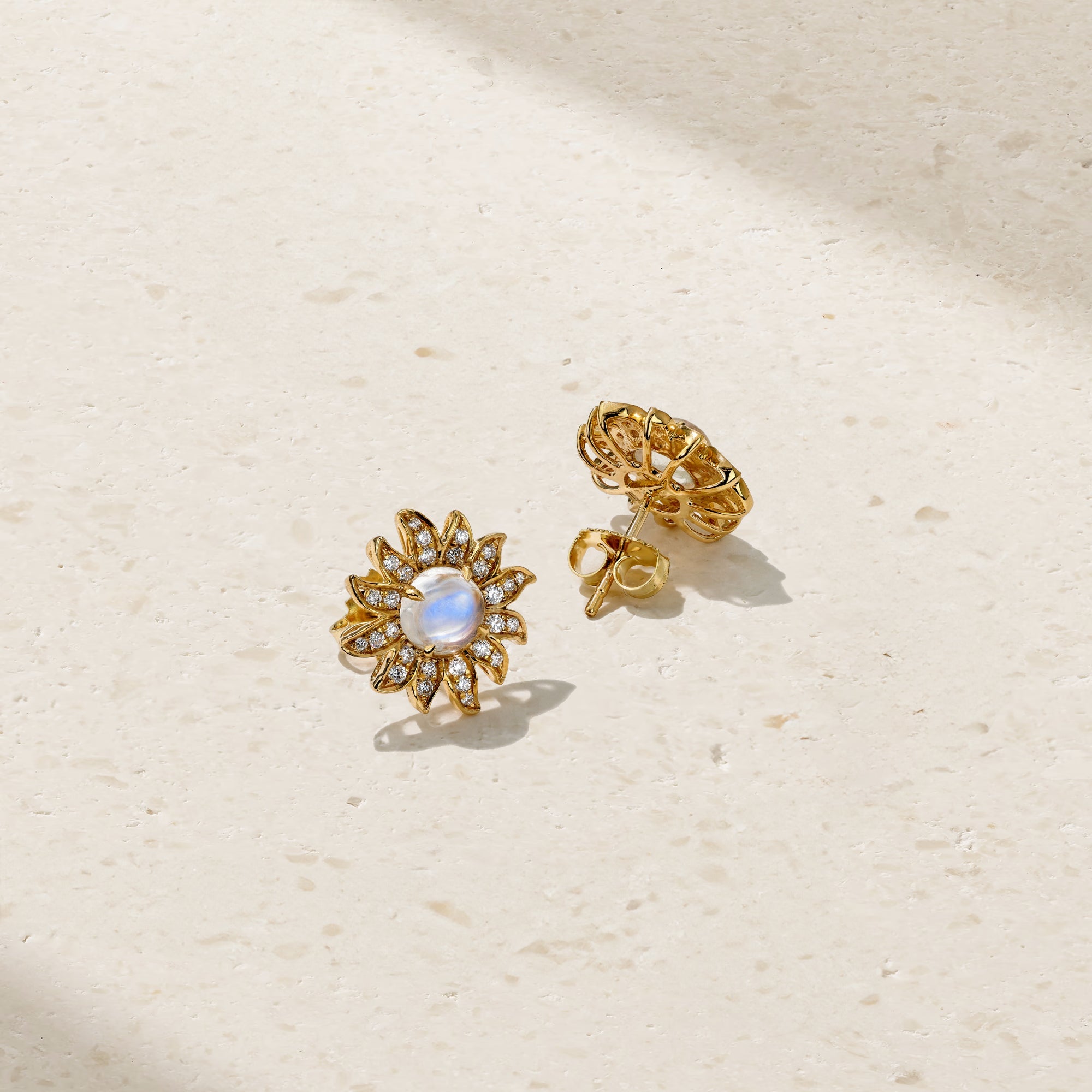 Solstice Moonstone and Diamond Stud Earrings