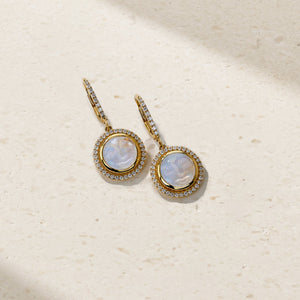 Happy Face Moonstone and Diamond Drop Earrings
