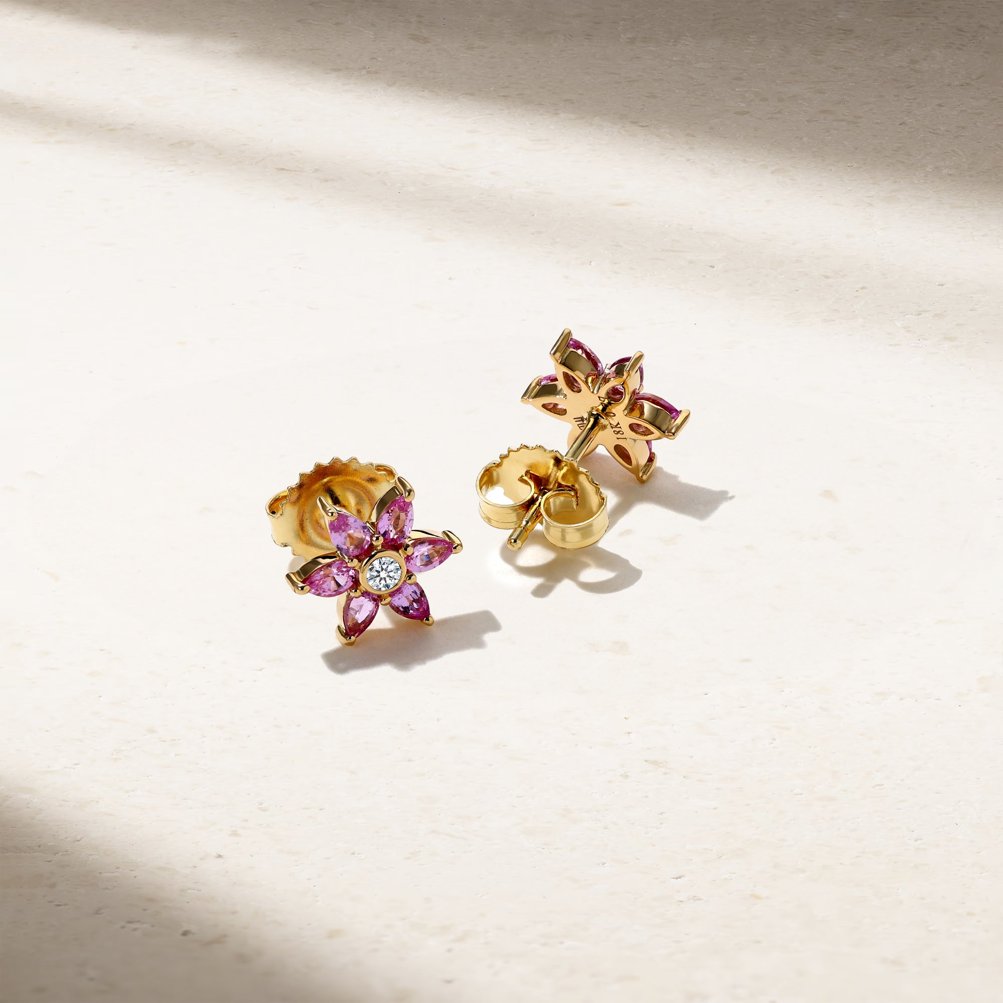 Daffodil Garden Pink Sapphire and Diamond Stud Earrings