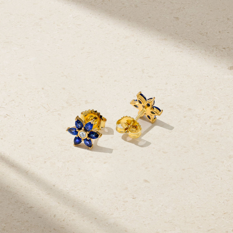 Daffodil Garden Sapphire and Diamond Stud Earrings