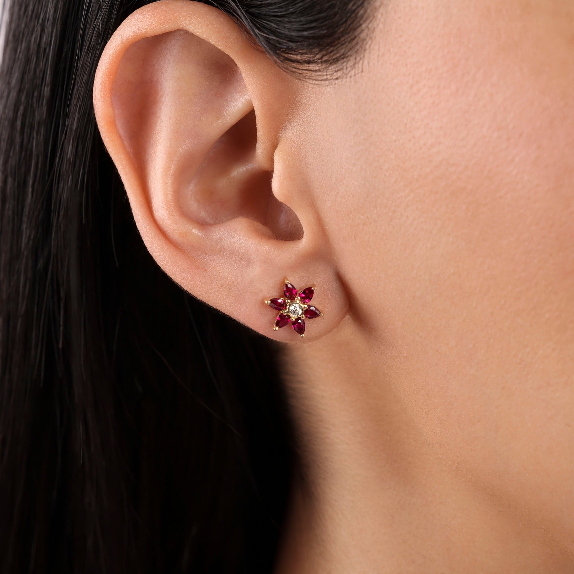 Daffodil Garden Ruby and Diamond Stud Earrings