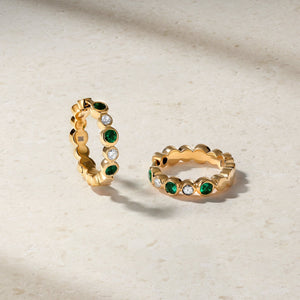 Bubbly Emerald and Diamond Mini Hoop Earrings