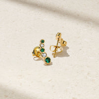 Bubbly Curved Emerald and Diamond Stud Earrings