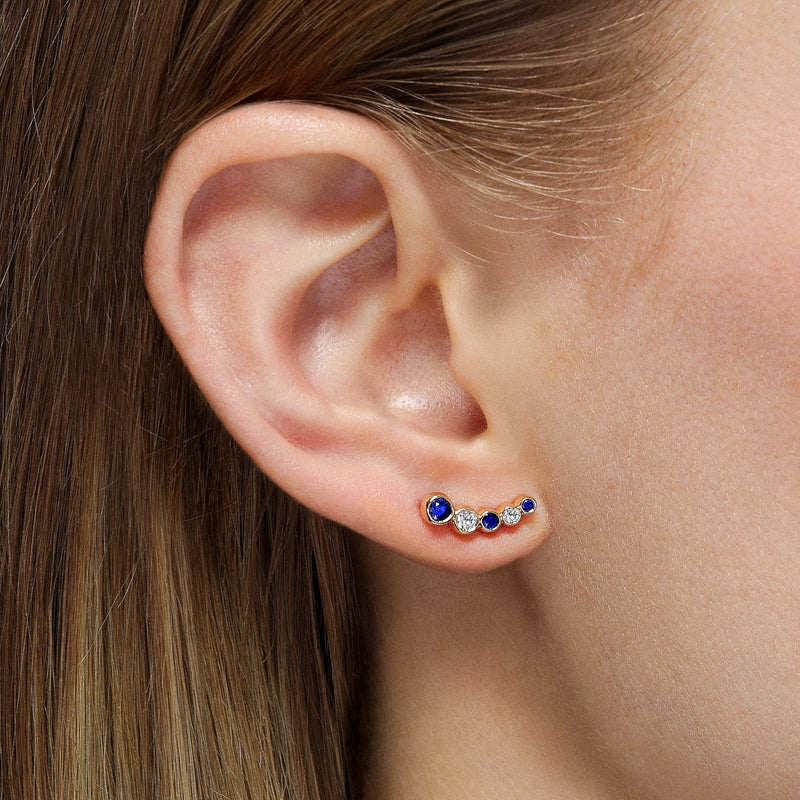 Bubbly Curved Sapphire and Diamond Stud Earrings
