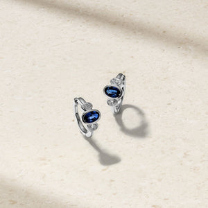 Three Stone Oval Sapphire and Diamond Huggie Earrings