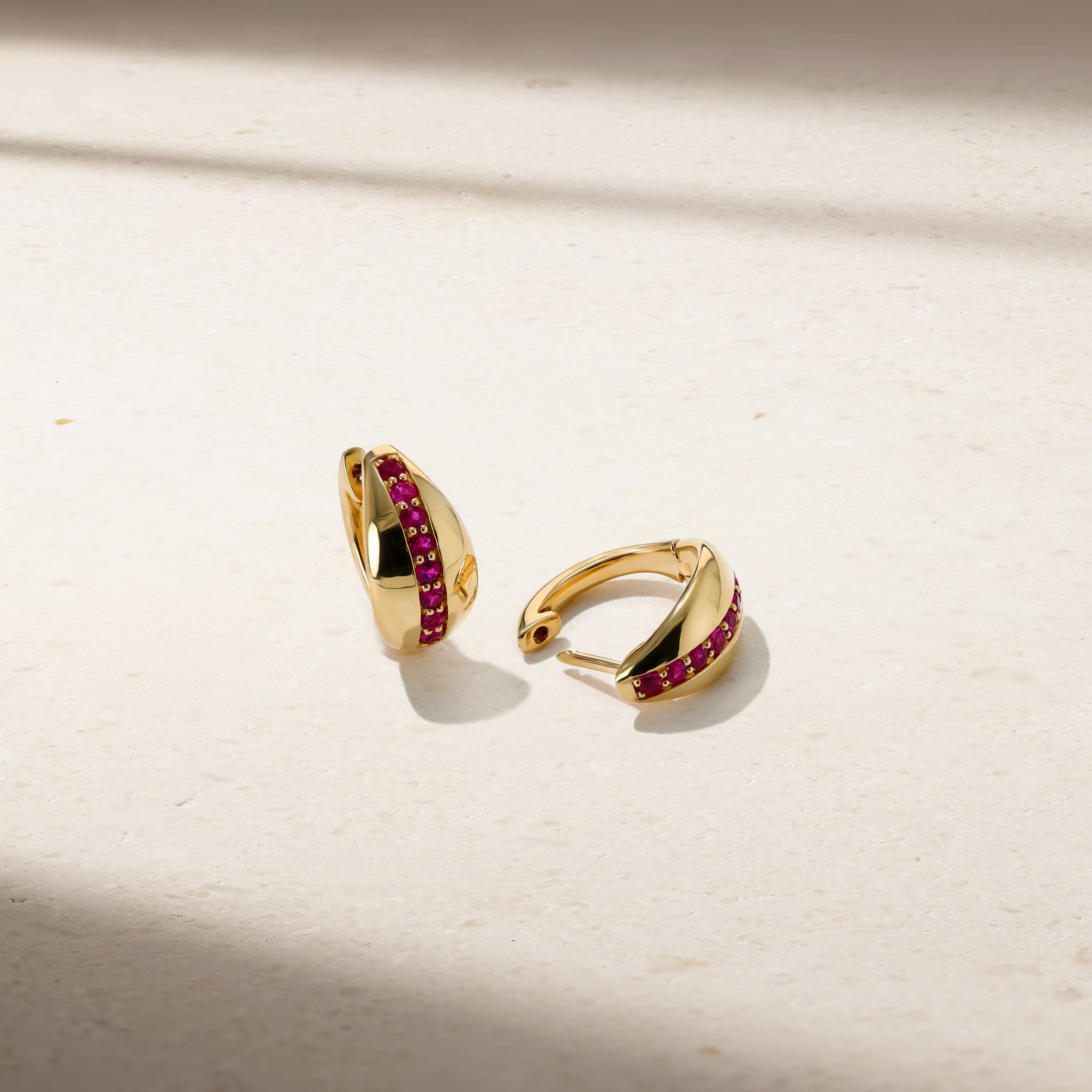 Saturn Ruby Huggie Earrings