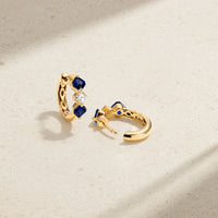 Triple Asscher Sapphire and Diamond Huggie Earrings