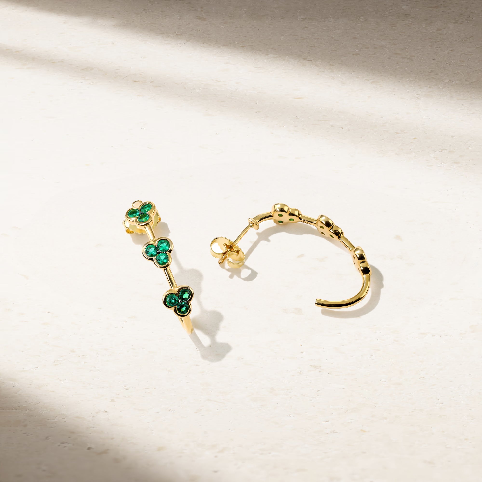 Trinity Emerald Hoop Earrings