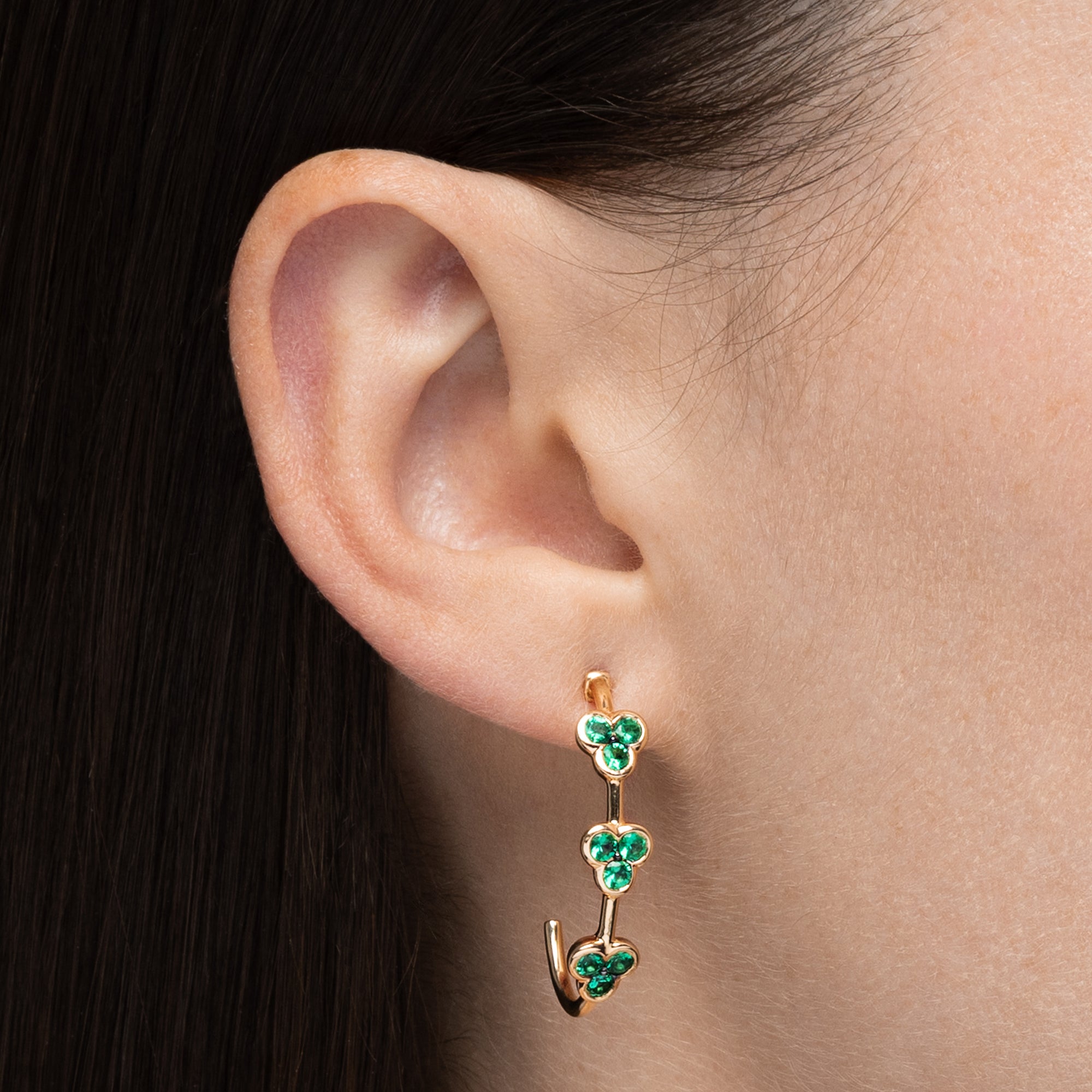 Trinity Emerald Hoop Earrings