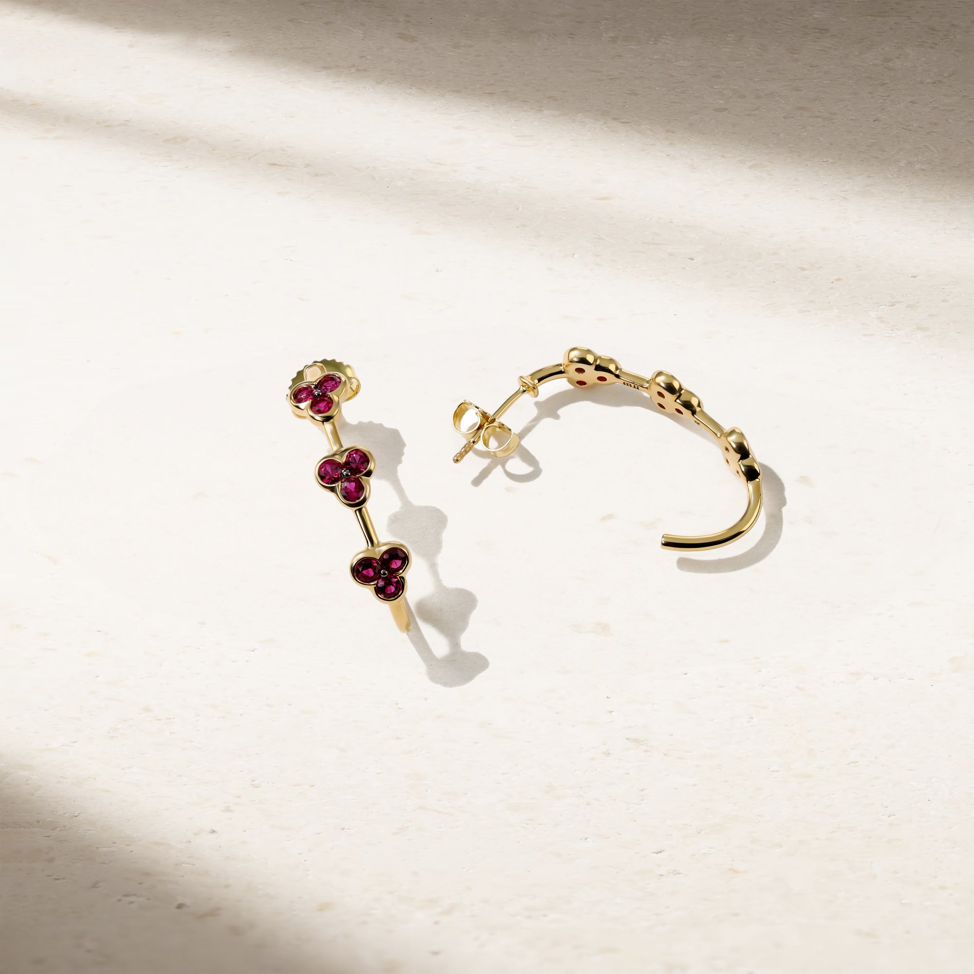 Trinity Ruby Hoop Earrings
