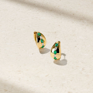 Gypsy Oval Emerald and Diamond Huggie Earrings