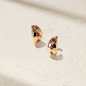 Gypsy Oval Ruby and Diamond Huggie Earrings