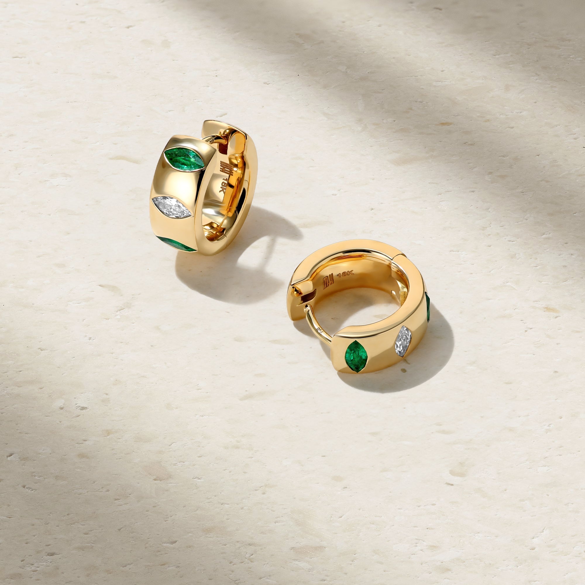 Guardian Emerald and Diamond Huggie Earrings