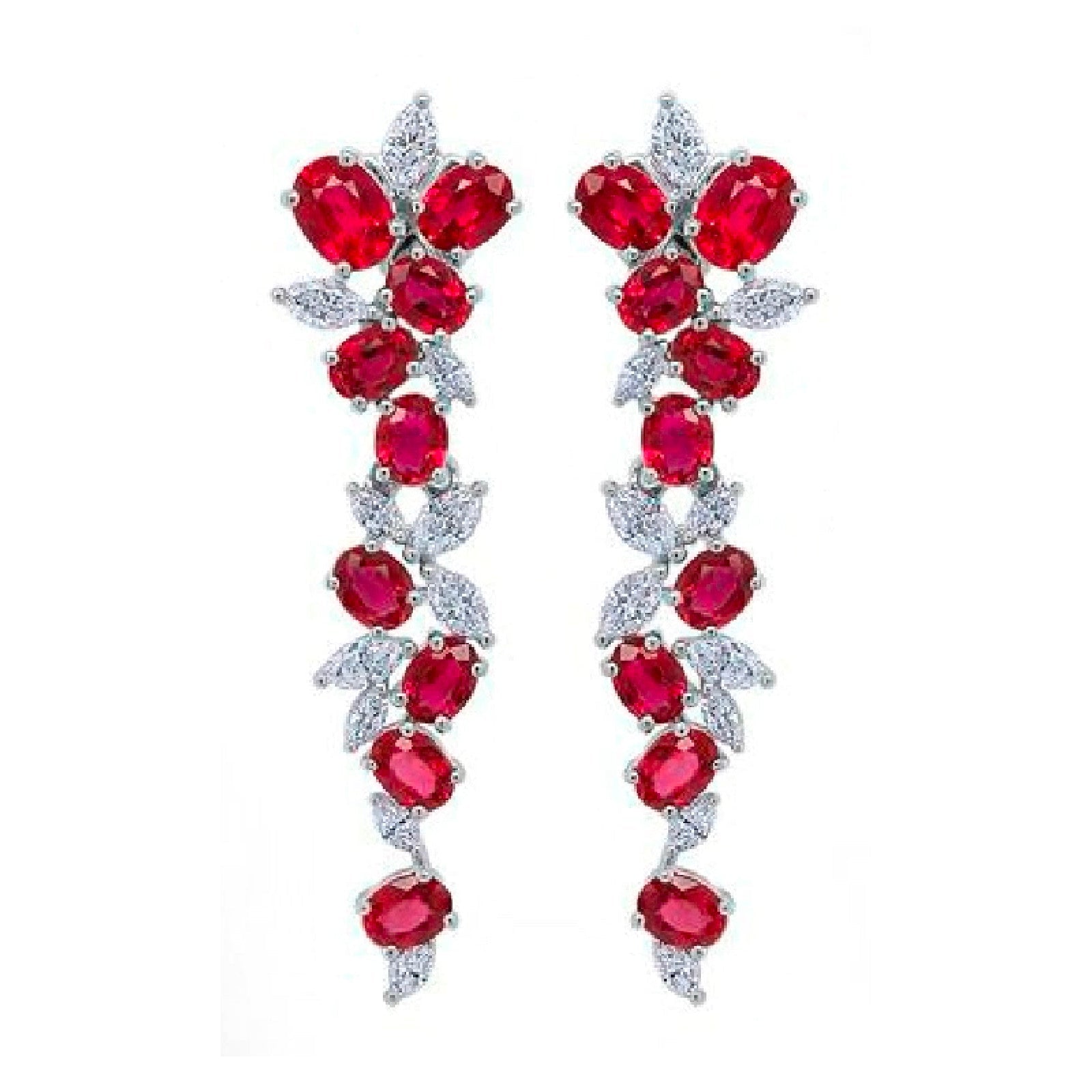 Ruby & Diamond Cluster Dangle Earrings