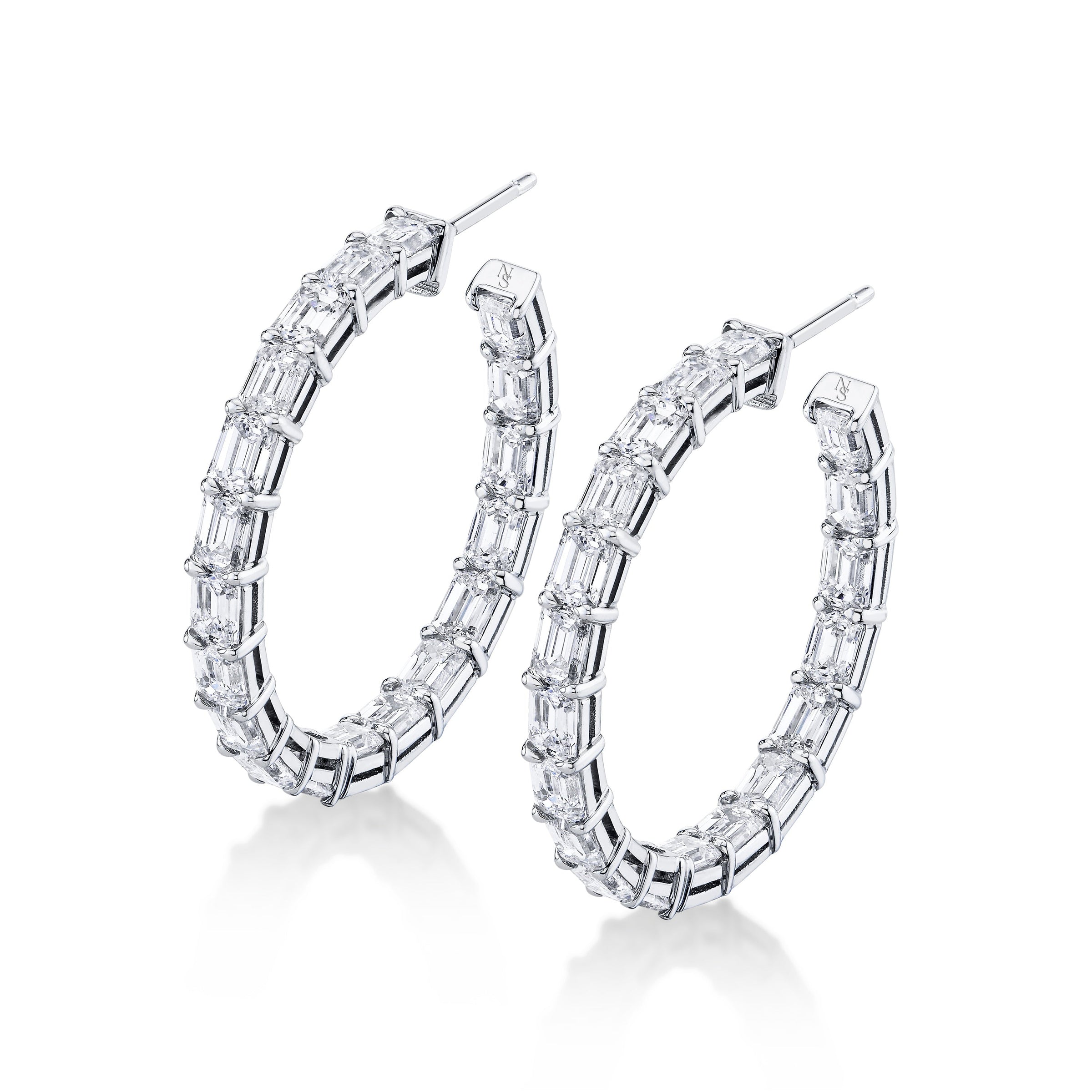 Emerald Cut Diamond Hoop Earrings