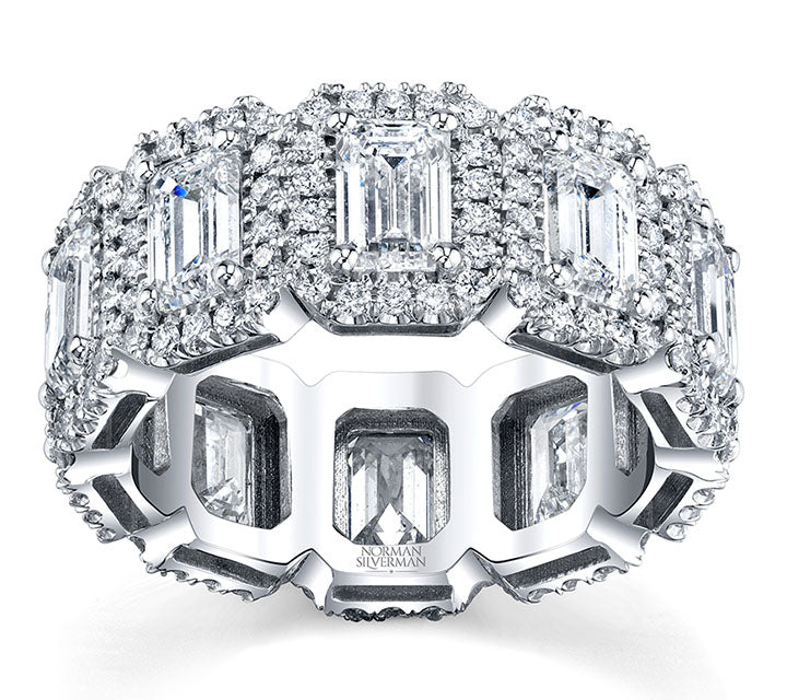 Emerald Cut Diamond Eternity Band with Halos