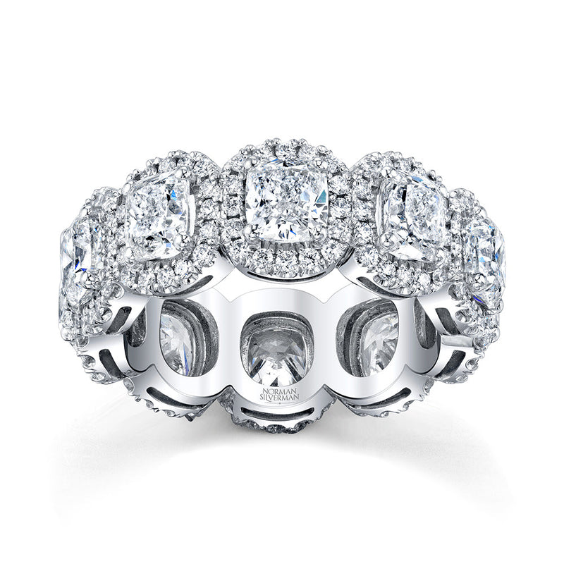 Cushion Diamond Eternity Band with Pavé Halo