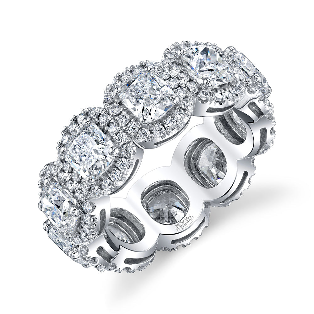 Cushion Diamond Eternity Band with Pavé Halo