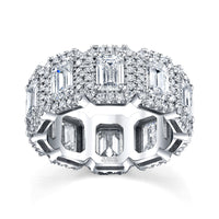 Emerald Cut Diamond Eternity Band with Pavé Halo
