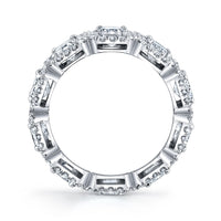 Emerald Cut Diamond Eternity Band with Pavé Halo