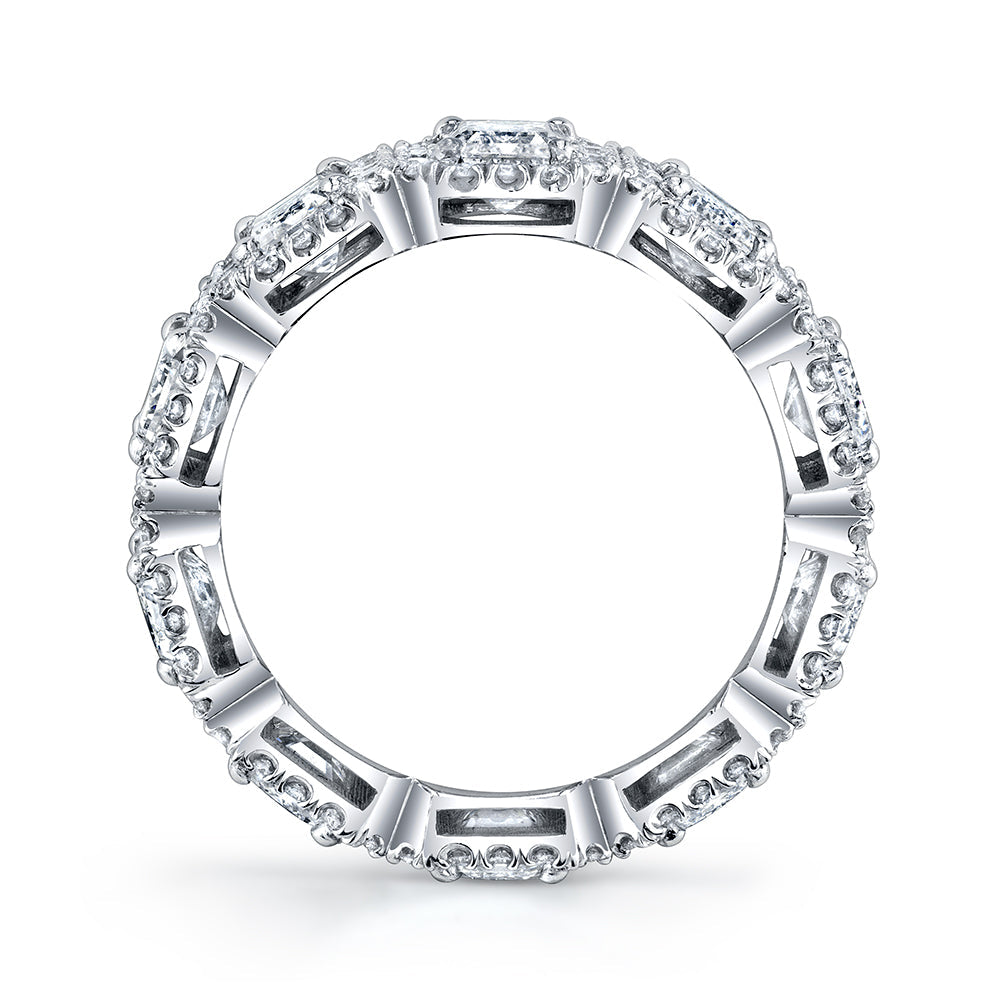 Emerald Cut Diamond Eternity Band with Pavé Halo