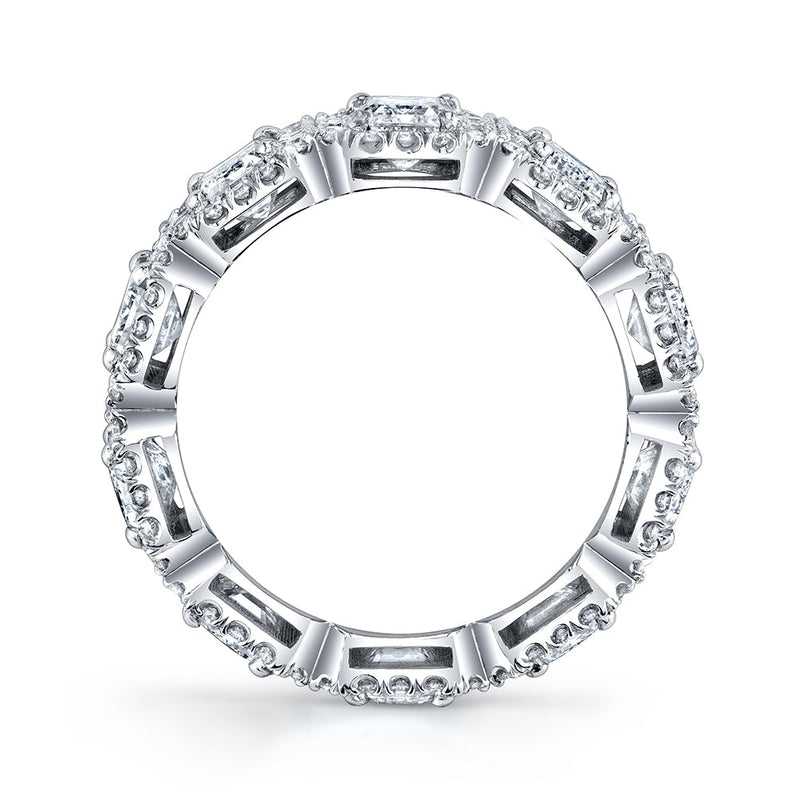 Emerald Cut Diamond Eternity Band with Pavé Halo