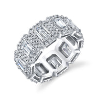 Emerald Cut Diamond Eternity Band with Pavé Halo