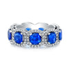 Cushion Cut Blue Sapphire Pavé Halo Eternity Band