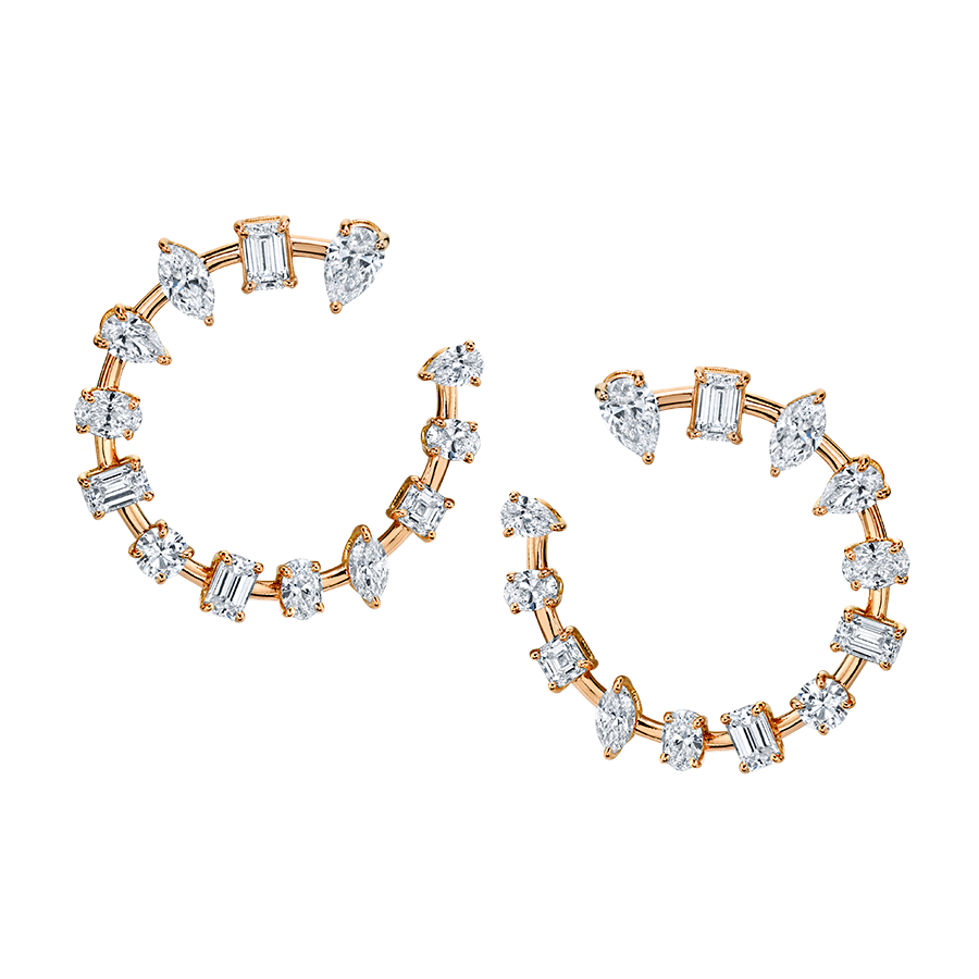 Mixed Fancy Shape Open Circle Diamond Earrings