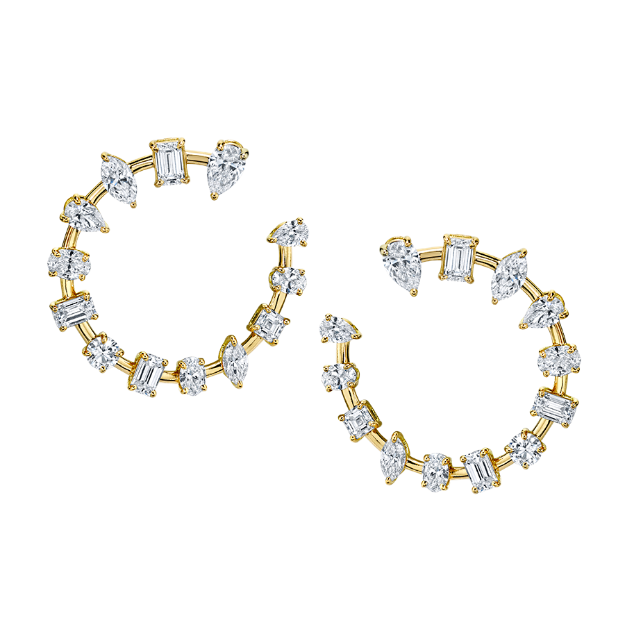 Mixed Fancy Shape Open Circle Diamond Earrings