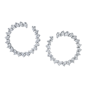 Sunburst Open Face Pear Diamond Hoops - Large