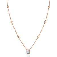 Petite Emerald Cut Round Accent Diamond Pendant