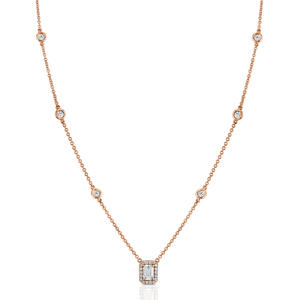 Petite Emerald Cut Round Accent Diamond Pendant