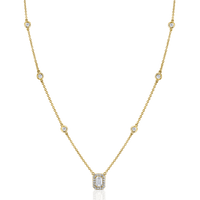 Petite Emerald Cut Round Accent Diamond Pendant