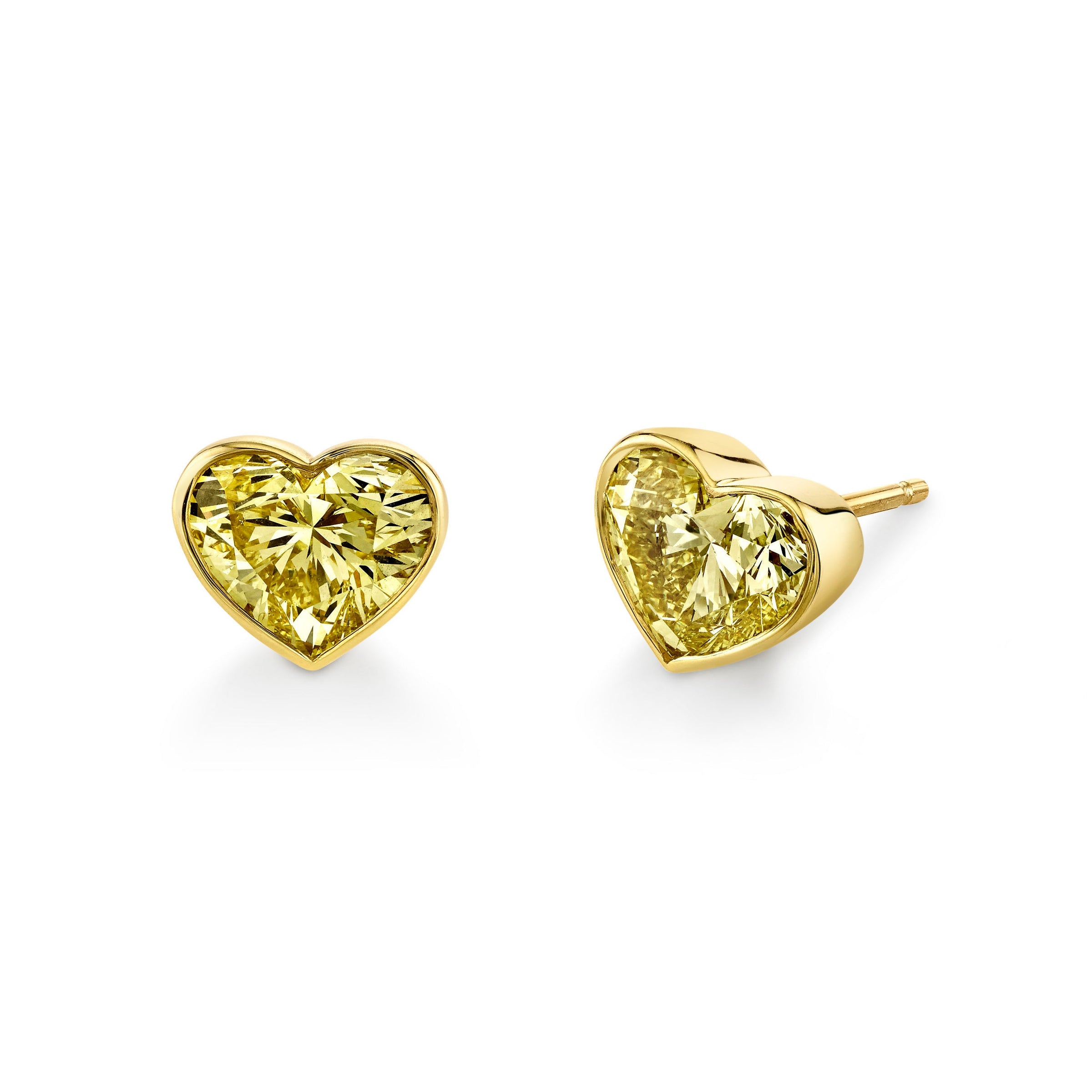 Fancy Yellow Diamond Heart Shaped Studs