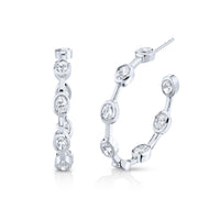 Oval Diamond Bezel Set Hoop Earrings