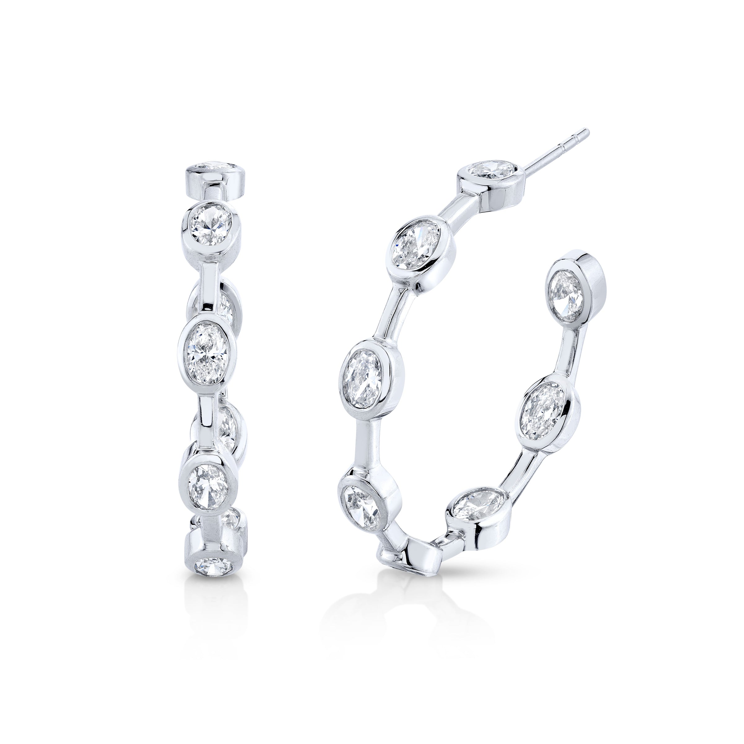 Oval Diamond Bezel Set Hoop Earrings